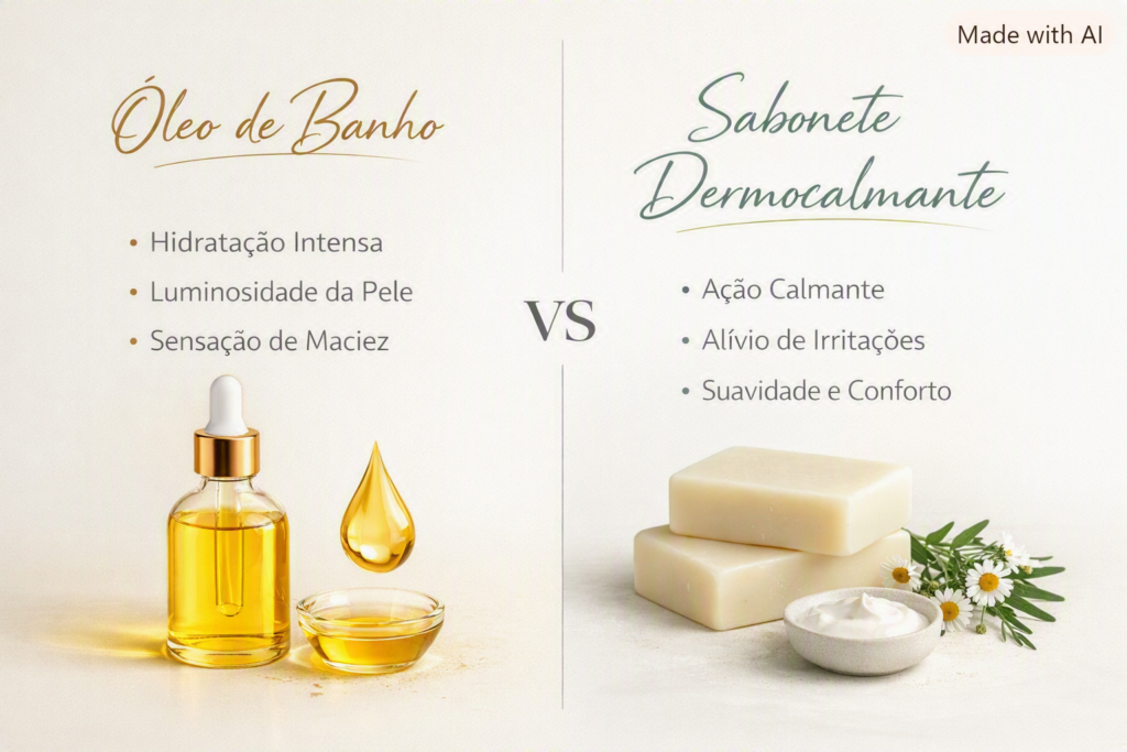 Comparação entre óleo de banho e sabonete dermocalmante para pele sensível